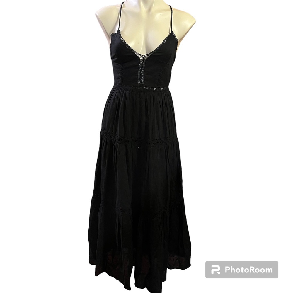 Zara black tiered maxi dress Criss-cross straps